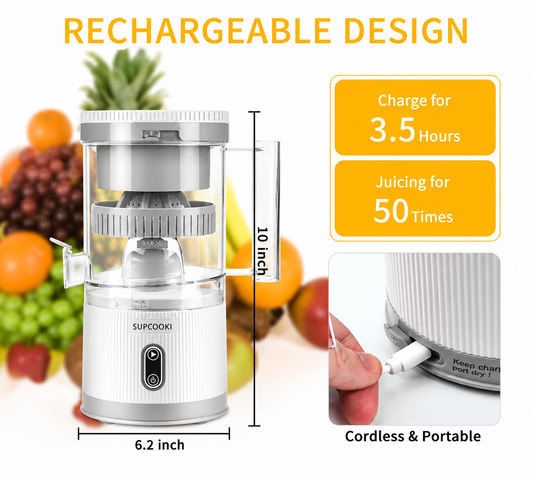Electric Citrus Juicer, Rechargeable Juicer Machine with USB Cable and Cleaning Brush, Touch Button