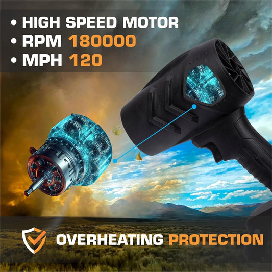 Cordless Leaf Blower with Rechargeable Battery | منفاخ أوراق لاسلكي ببطارية قابلة لإعادة الشحن، Handheld Turbo Jet Dust Cleaner | منظف غبار محمول بقوة نفث عالية