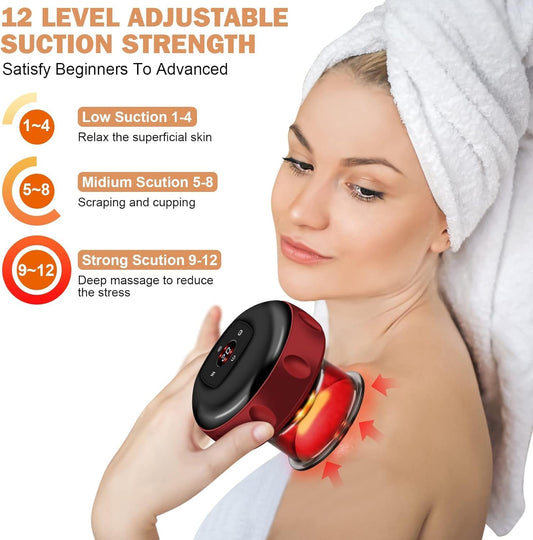 Electric 3-in-1 Cupping Therapy & Cellulite Massager, Rechargeable Gua Sha | جهاز العلاج بالحجامة الكهربائي 3 في 1 وتدليك السيلوليت، جهاز Gua Sha قابل للشحن