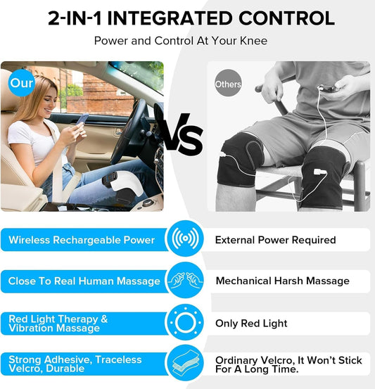 4-in-1 Knee Massager – Deep Heat, Red Light, Vibration & 3D Massage, Cordless Portable with LED Screen for Joint Pain Relief جهاز تدليك الركبة 4 في 1 – حرارة عميقة، ضوء أحمر، اهتزاز وتدليك ثلاثي الأبعاد، لاسلكي ومحمول مع شاشة LED لتخفيف آلام المفاصل