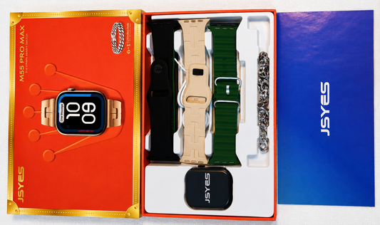 M55 Pro Max Smartwatch Bundle with 6 Straps, Metal Chain Band & Magnetic Charger