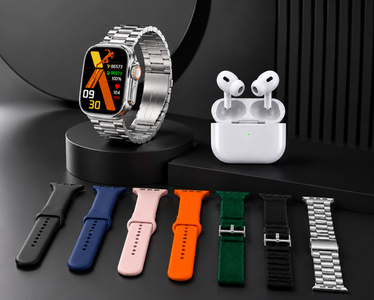 KW52 Ultra 3 Smartwatch Bundle – Watch, Earbuds &amp; 7 Straps Included